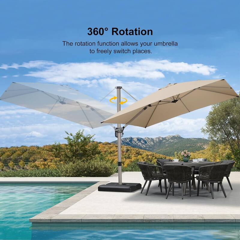 PURPLE LEAF Elegant Champagne-Gold Patio Cantilever Umbrella Adjustable Offset Umbrella With Base