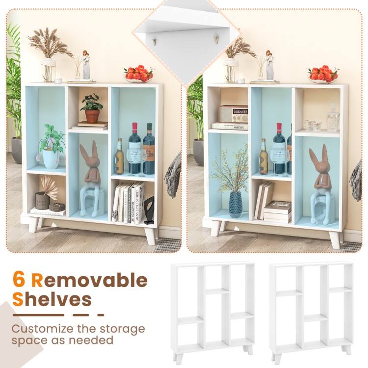 9-Cube Bookcase with 6 Removable Shelves and Raised Support Feet - 35" x 8" x 39.5" (L x W x H)
