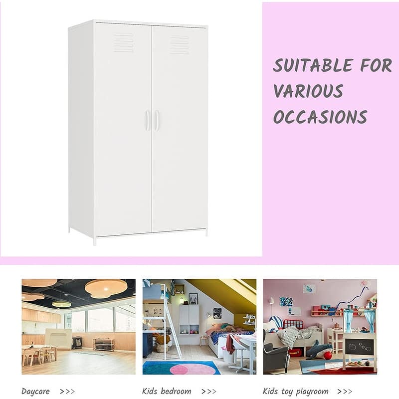 Double Doors Metal Locker Cabinet Storage with Hanging Rod and Shelves for Bedroom School Classroom