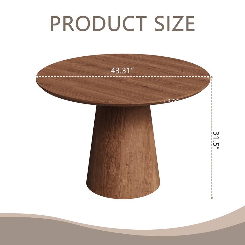 Modern Round Dining Table 43 Inch MDF Wood Grain Minimalist Design