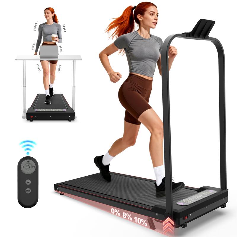 Foldable Treadmill with Handle Bar Incline, 2 in 1 Upgrade Portable Under Desk Walking Pad and Vibration Pad with Remote Control