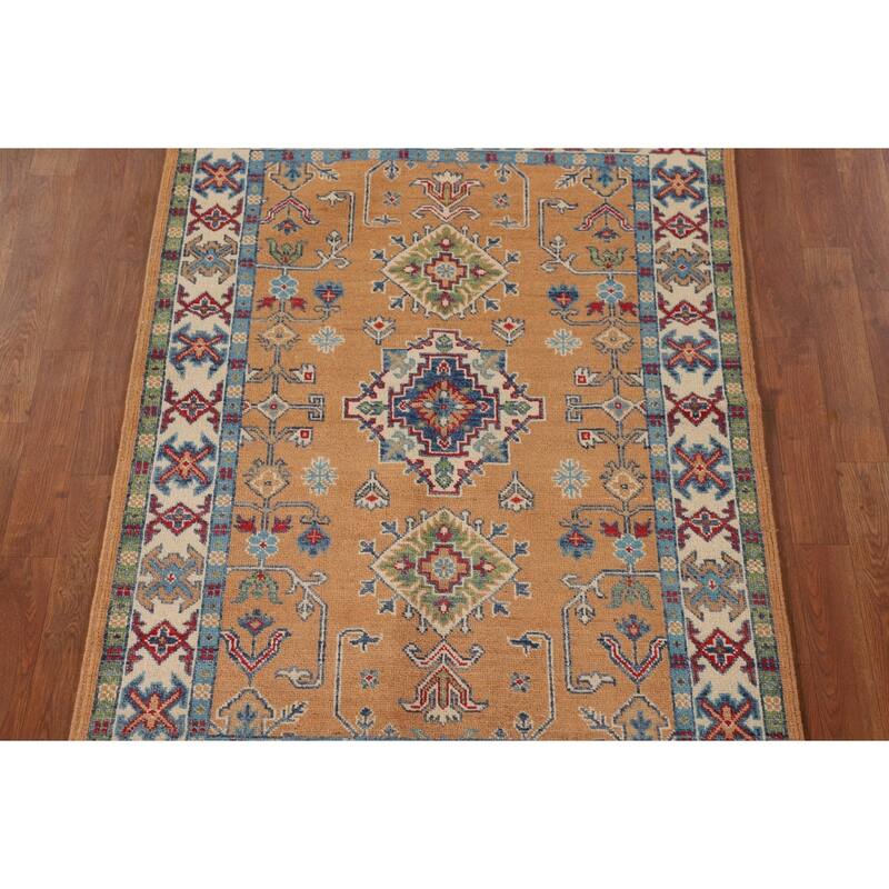 Orange Kazak Rug Hand-Knotted Wool Carpet - 3'5"x 4'10"