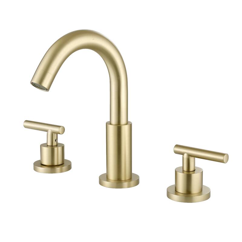 Modland Widespread 3-Hole Bathroom Faucet, 500K Cycle Ceramic Cartridge, 360 Swivel Spout & CEC Certified (Black/Gold/Nickel) - Brushed Gold (No Drain)