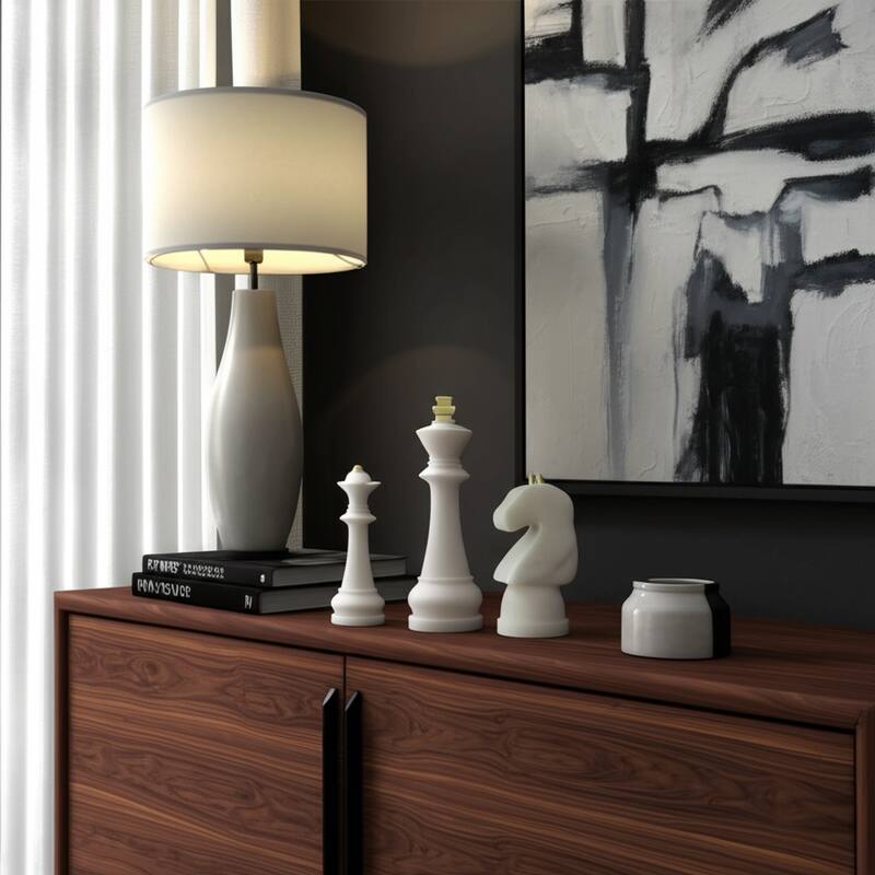 Polyresin Decorative Objects Chess Design (Set of 3) - 16/14/13" White - 5" x 5" x 16" - White - 5" x 5" x 16"