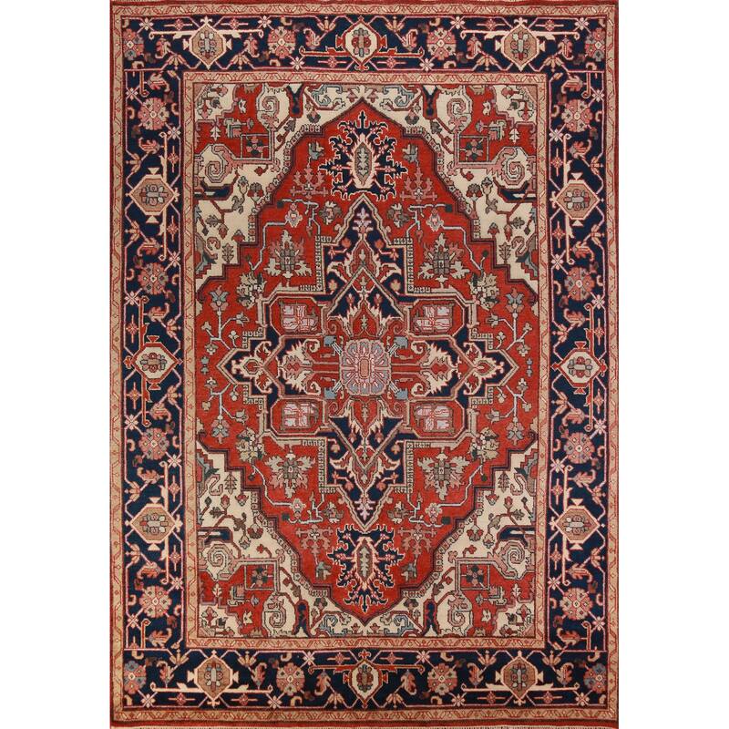 Geometric Red Heriz Serapi Oriental Area Rug Handmade Red Wool Carpet - 8'10" x 12'0"