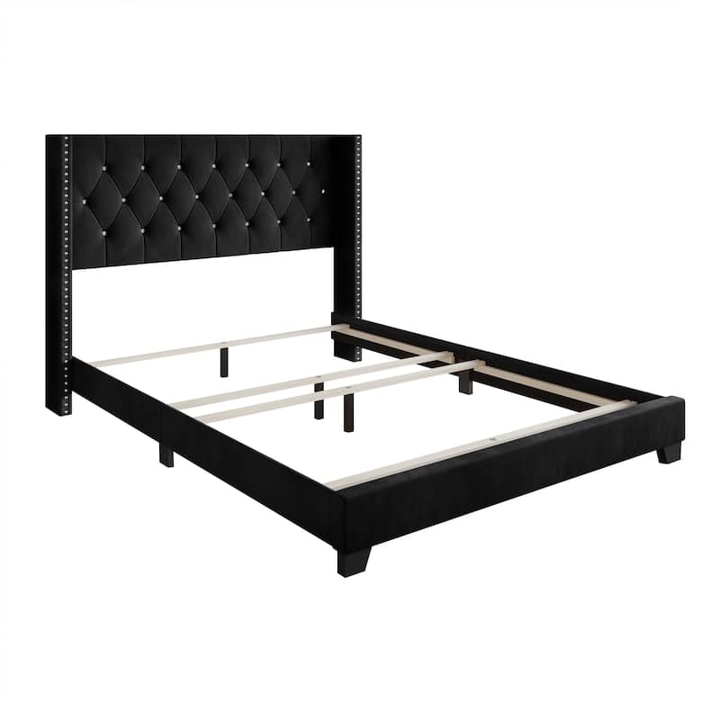 CraftPorch Glam Button Tufted Wingback Upholstered Bed