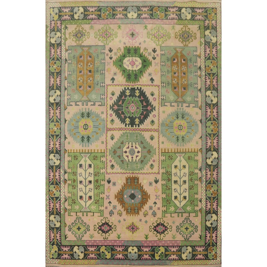 Hand-knotted Traditional Wool Peach Geometric Oriental Area Rug - 12' 0'' X 9' 0''
