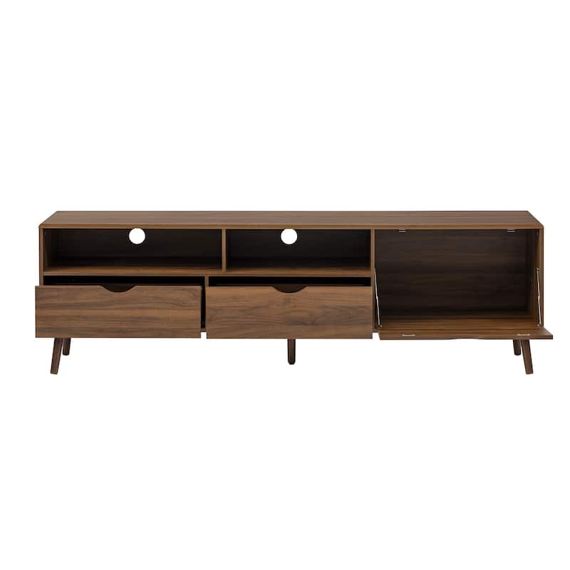 Roomfitters Mid Century TV Stand for TVs up to 80", Media Console Table with 2 Drawers and Drop-Down Door, Natural