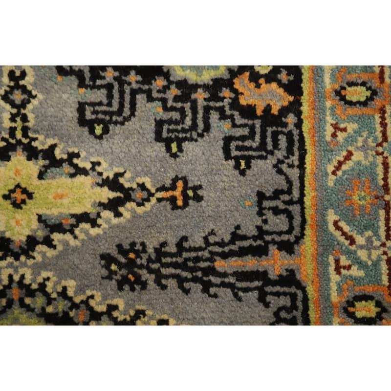 Hand Knotted Oriental 100% Wool Carpet Traditional Geometric Greys & Charcoal Viss Runner Rug - 7' 9'' X 2' 7''