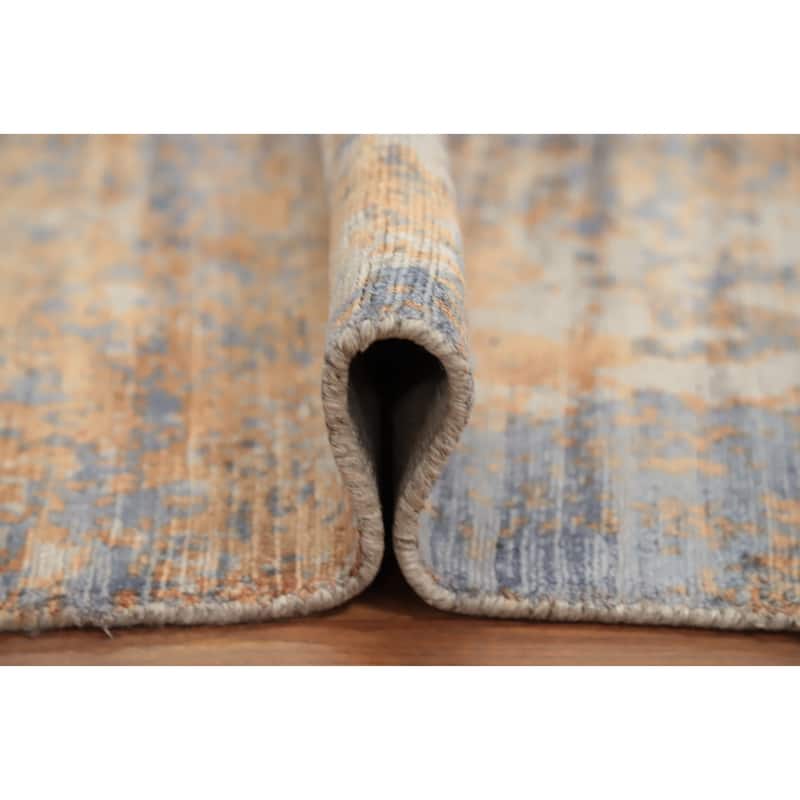 Hand Knotted Oriental Viscose Silk Carpet Modern Abstract Oranges & Rust Abstract Area Rug - 8' 4'' X 6' 7''