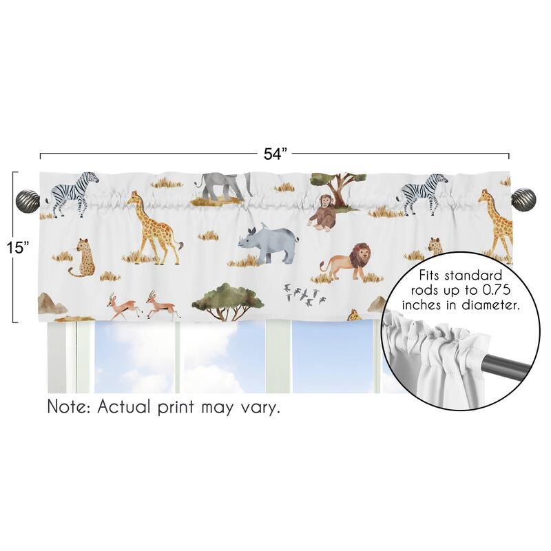 Jungle Animals Window Curtain Valance Hunter Green Yellow Black and White Safari Animal Elephant Giraffe Lion Monkey Leopard