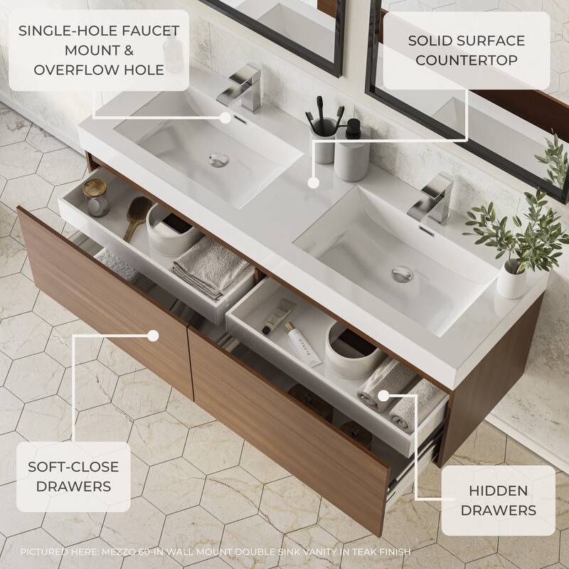 Fresca Mezzo 35-7/16" Wall Mounted / Floating MDF Vanity with Sink,