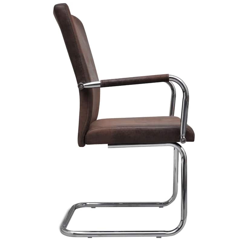 vidaXL Cantilever Dining Chairs 2 pcs Brown Faux Suede Leather