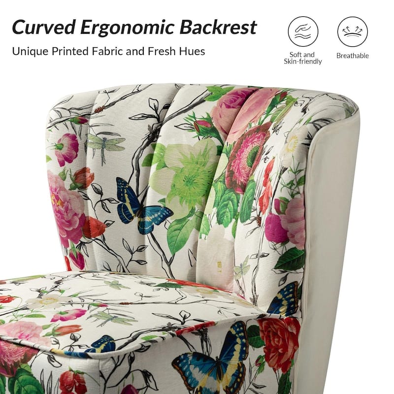Amata Bold Patterned Tufted Side Chair with Goldtone Legs