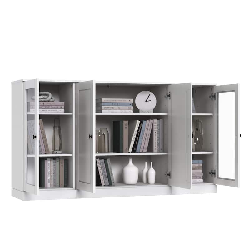 100% Solid Wood 65" Sideboard with Clear, Frosted Glass or Solid Wood Doors by Palace Imports