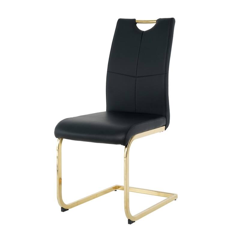 Modern Dining Room Chairs with Faux Leather Padded Seat and Golden Metal Legs（Set of 2）
