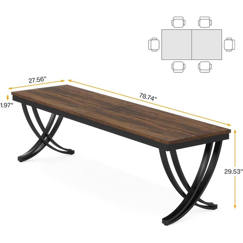 78" Large Rectangular Dining Table, Farmhouse Solid Wood Top Kitchen Table for Dining/Living Room