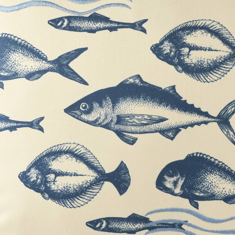 Sevita Denim Blue Coastal Fish-Patterned Polyester Throw Pillow, 20" x 20"