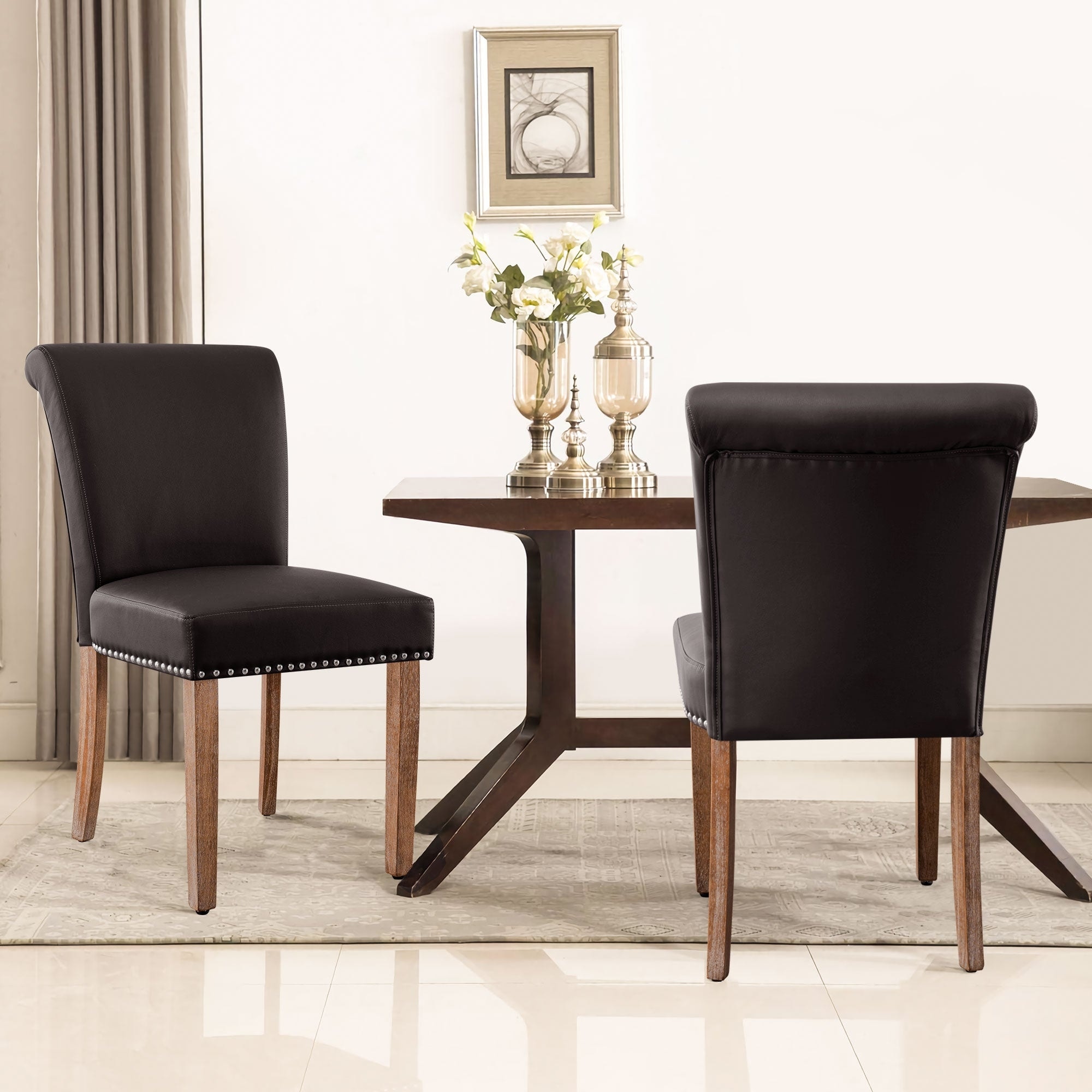 Nailhead leather sale dining room chairs