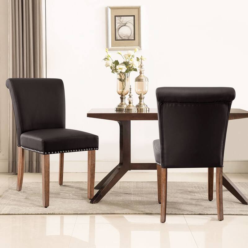 Subrtex Faux Leather Parsons Upholstered Nailhead Dining Chair (2-Pack)