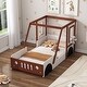 preview thumbnail 2 of 7, Fun Play Design Twin Size Car Bed with Wheels, Kids Platform Bed in Car-Shaped for Kids Boys Girls Teens, White+Brown