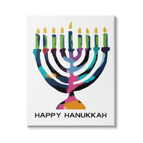Stupell Industries Happy Hanukkah Holiday Menorah Abstract Pattern Winter Holiday Canvas Wall Art - Multi-Color