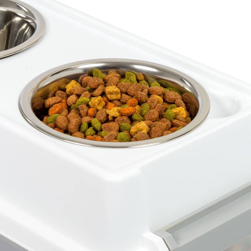Elevated Feeder with Airtight Pet Food Storage and Removable Bowls, White