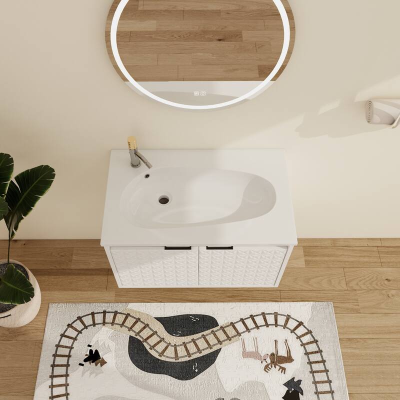 Malwee 24"/30"/36"/48" Floating Bathroom Vanity, Wall Mounted Bathroom Vanity with Resin Top,Soft Close Doors