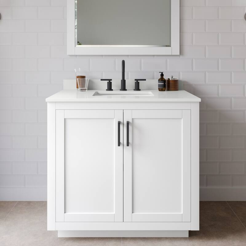 Wyndham Collection WCF292936S-QTZ-US3M34 Miranda 36" Free Standing - White / White Quartz Top / Matte Black Hardware