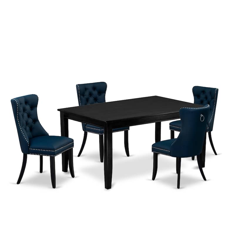 East West Furniture Kitchen Table Set Contains a Rectangle Dining Table and Upholstered Chairs, Black (Pieces Options) - DUDA5-BLK-29