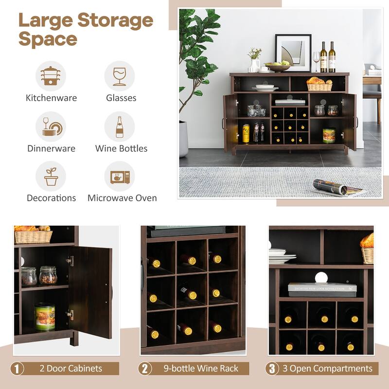 Buffet Sideboard Kitchen Storage Cabinet w Wine Rack 2 Door Cabinets