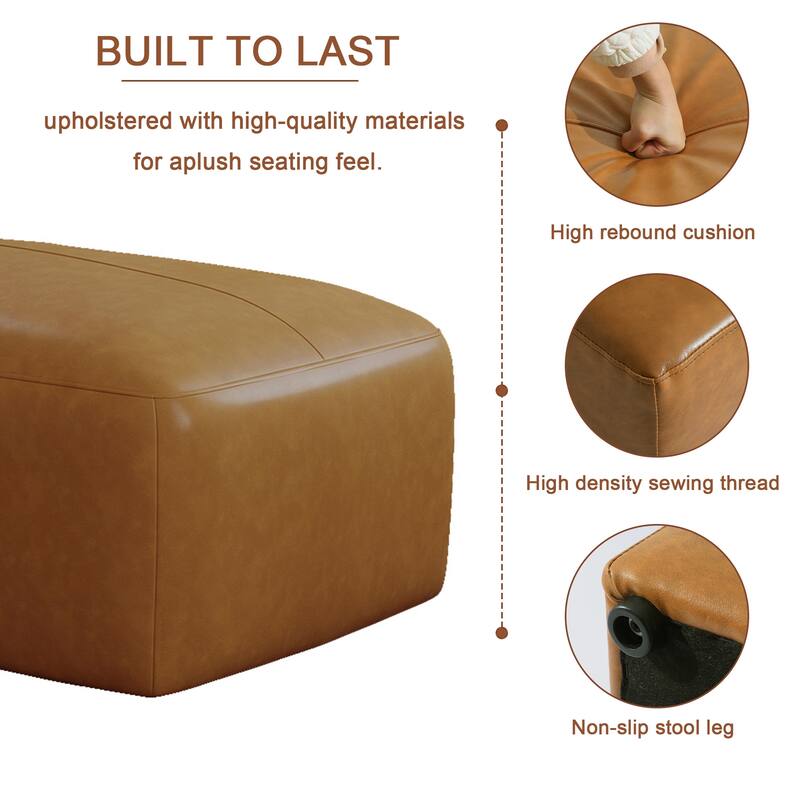 22"/ 35"/ 43" W Rectangular Modern Genuine Leather Ottoman Set of 2