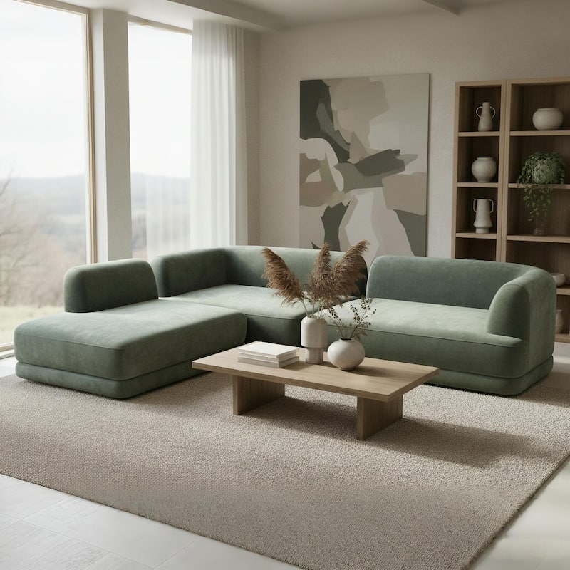 Christopher Knight Home - Modern L-Shaped Sectional Sofa Set & Chaise Lounge, High-Density Compressed Sponge, Fully Assembled - Green