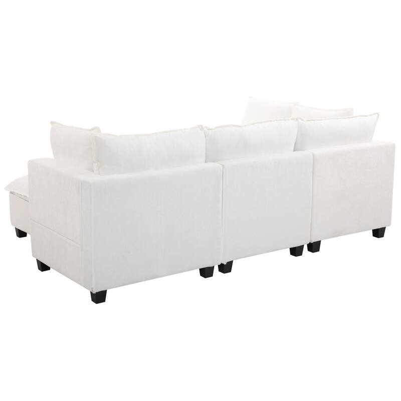90" Chenille U-Shaped Sectional Sofa with Movable Ottoman, Coffee Table with Hidden Charging Devices, and Free Configurations