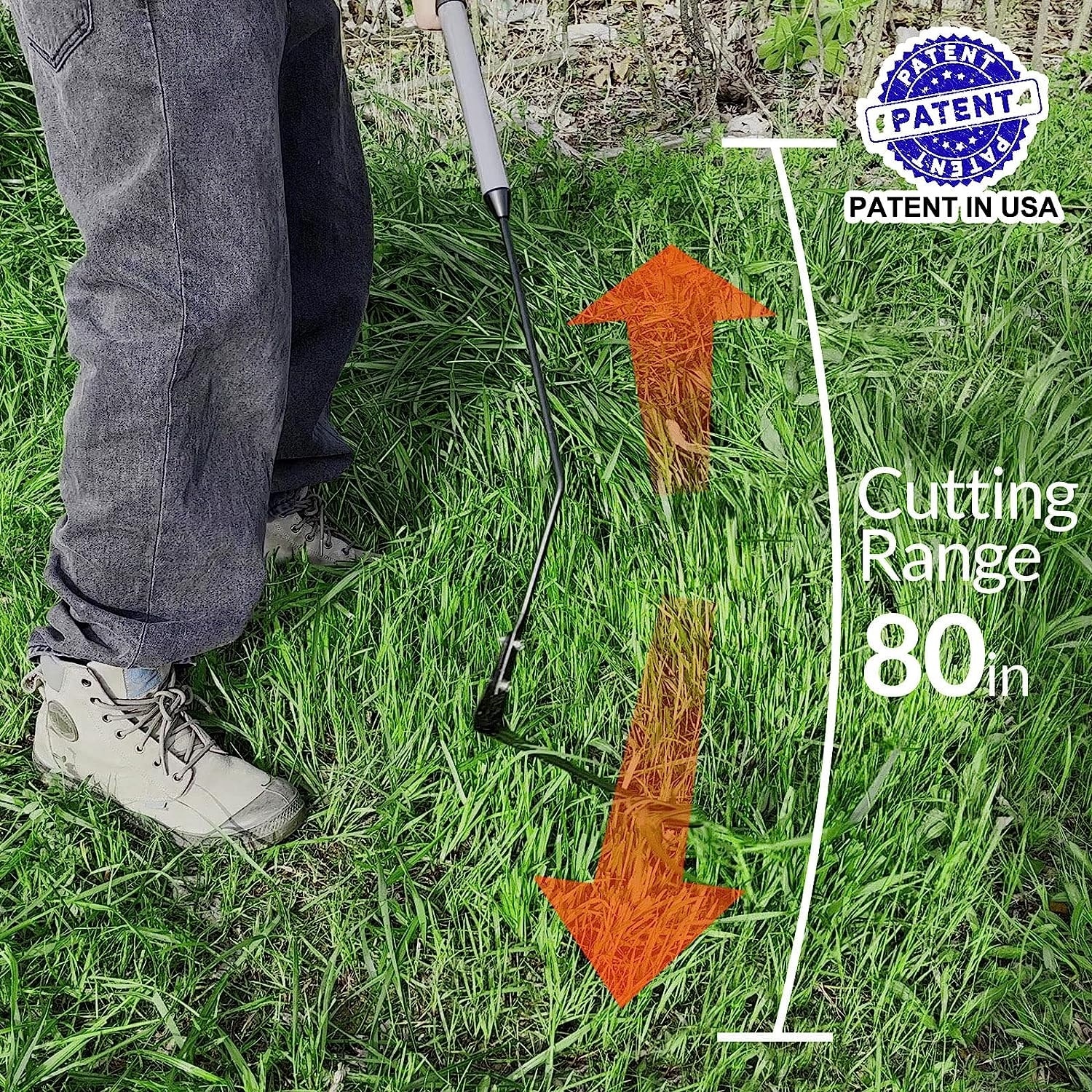 WaLensee Grass Whip with Double Edged Serrated Sharp Steel Blade Weed Grass Cutter with Soft Rubber 22 Inch Handle Black