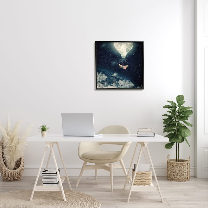 Stupell Dreamlike Moon Balloon Galactic Outer Space Clouds Framed Wall Art - Blue