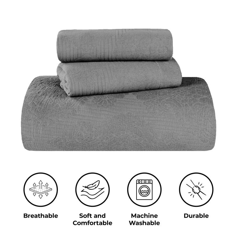 Superior Victory Cotton Matelasse Jacquard Medallion Scroll Bedspread Set