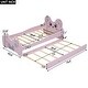 preview thumbnail 4 of 16, Cartoon Twin Wood Platform Kids Bed with Trundle and Cute Headboard for Bedroom, Pink