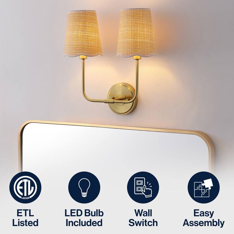 Lila Scalloped Fabric Shade/Metal LED Vanity Light