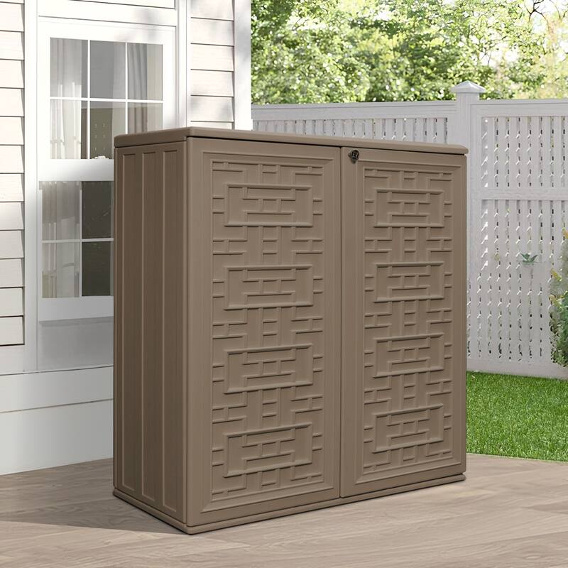 Outdoor 34.3"W x 36.2"H Plastic Vertical Storage Shed With One Shelf - Coffee