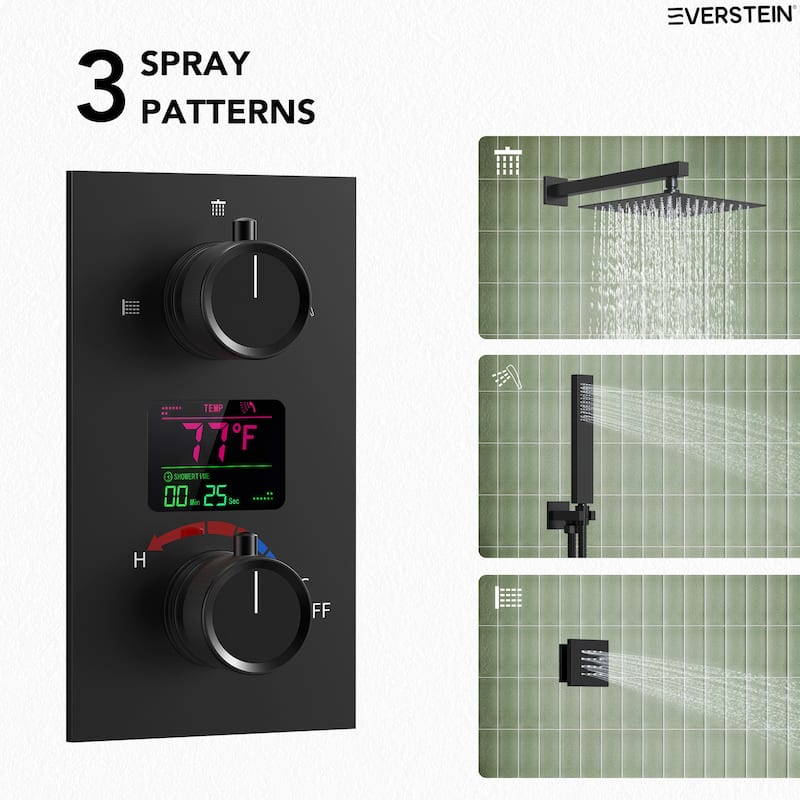 LCD Digital Display Shower System ,12" High-Pressure Rainfall Shower Head with Pressure-Balanced Valve