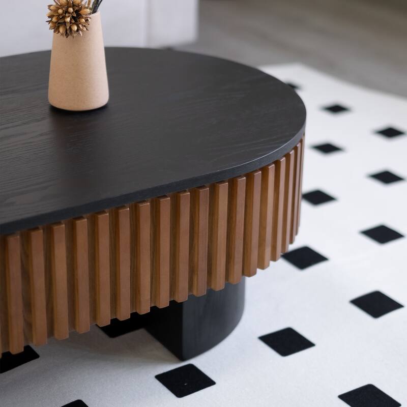 Oval Coffee Table with Hidden Storage, Low Profile Wood Center Table Stylish Tea Table with Solid Wood Veneer & Removable Top