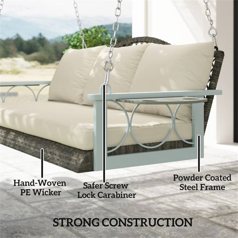 Outdoor Patio Swing Chair with Wide Seat and Removable Cushions - 57.1" L x 26" W x 21.3" H