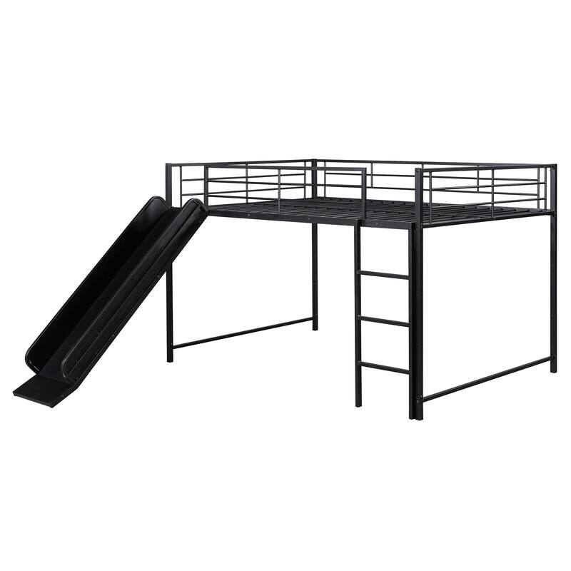 Metal Bunk Bed with Slide and Guardrails for Kids, Boys and Girls, Bedroom