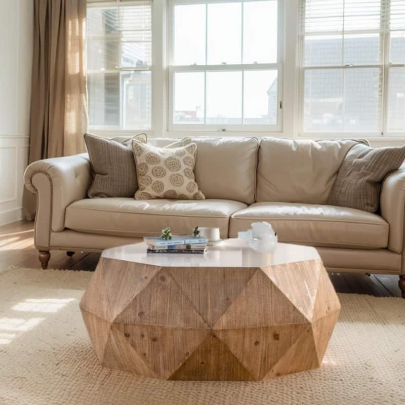 38"Three-dimensional Embossed Pattern Design American Retro Style Coffee Table,White Tabletop