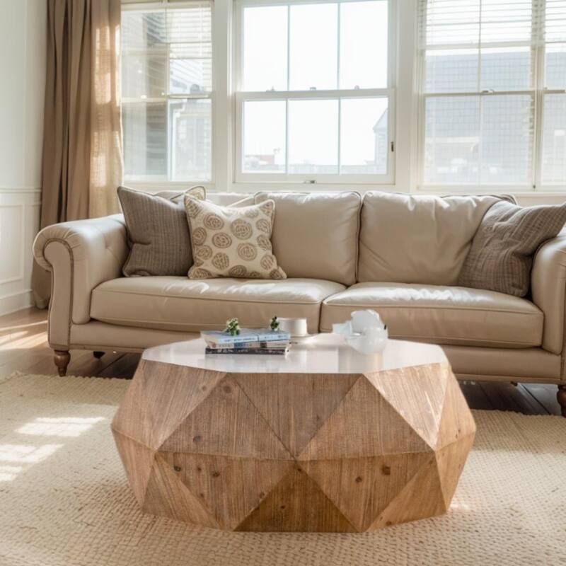 38"Three-dimensional Embossed Pattern Design American Retro Style Coffee Table,White