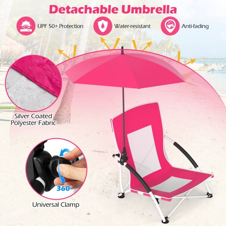 Metal Oxford Fabric Beach Chair with Umbrella and Carry Bag