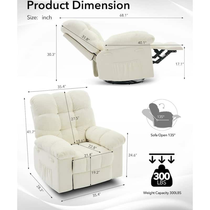 Upholstered 360° Swivel Recliner Rocker Chair for Room - 1PC