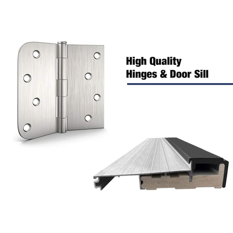 36 x 80 Fiberglass Entry Door, 4-Lite Frosted Glass - Contemporary Style for Home's Front Entrance, Right Hand Inswing - White