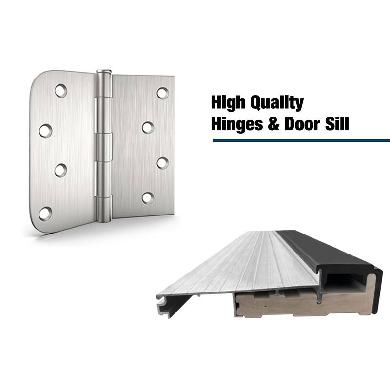 36 x 80 Fiberglass Entry Door with Brickmould, 4-9/16 in.Vinyl Frame,9 Lite Low-E Glass, Right Hand Inswing - White